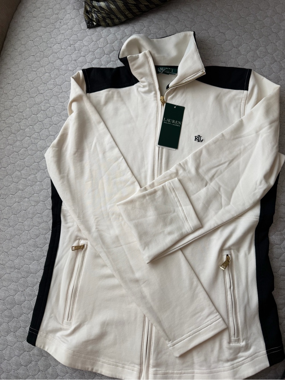 Ralph Lauren Cream and Black Zip-Up Track Jacket